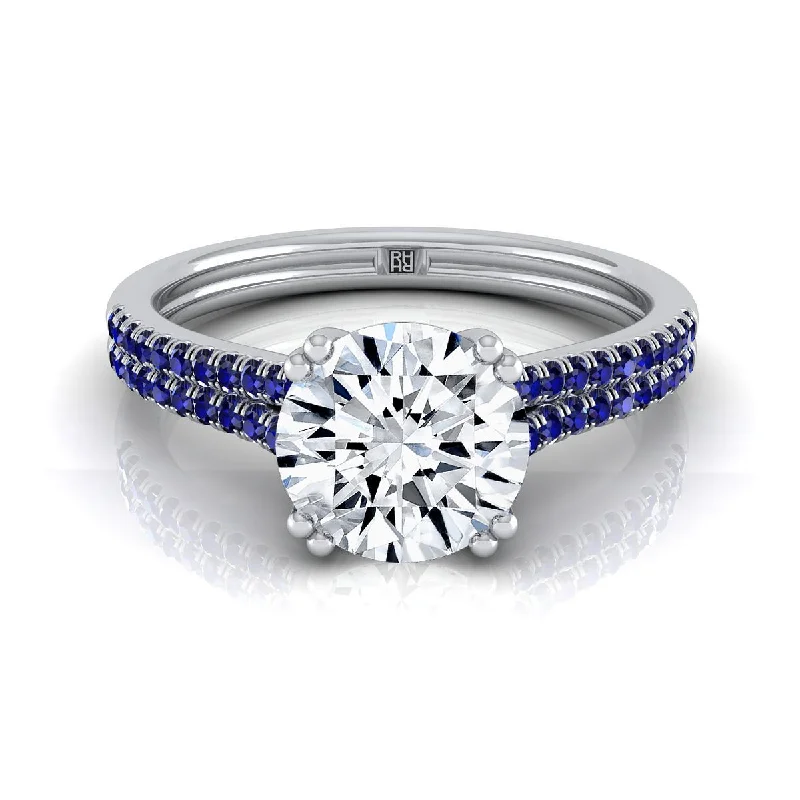 men’s diamond engagement rings with blue sapphires-18K White Gold Round Brilliant  Double Row Double Prong French Pave Diamond Engagement Ring