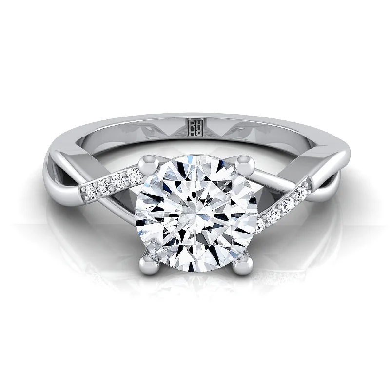 engagement rings with fancy cut diamonds-Platinum Round Brilliant Diamond Criss Cross Twist Engagement Ring