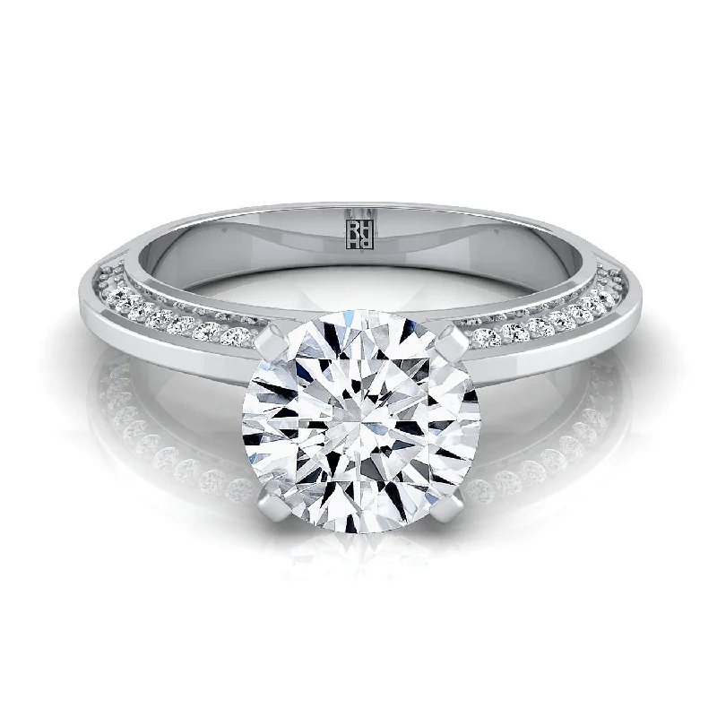 custom wedding rings with diamond accents-Platinum Round Brilliant Diamond Knife Edge Micropave Engagement Ring -1/5ctw