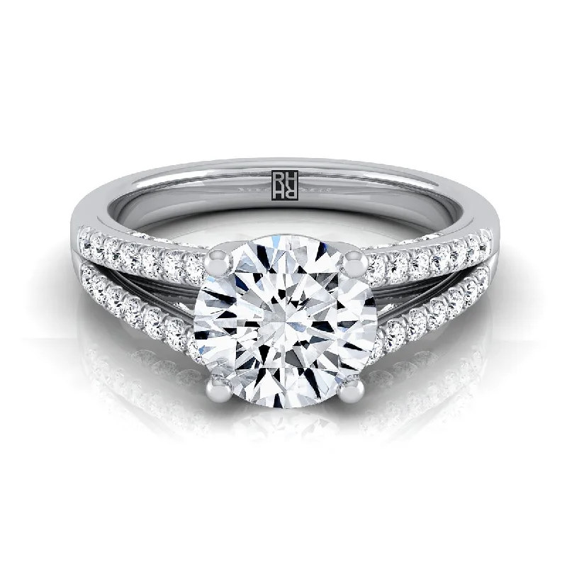 custom-designed rings for engagement and weddings-Platinum Round Brilliant Diamond Split Shank French Pave Engagement Ring -1/3ctw