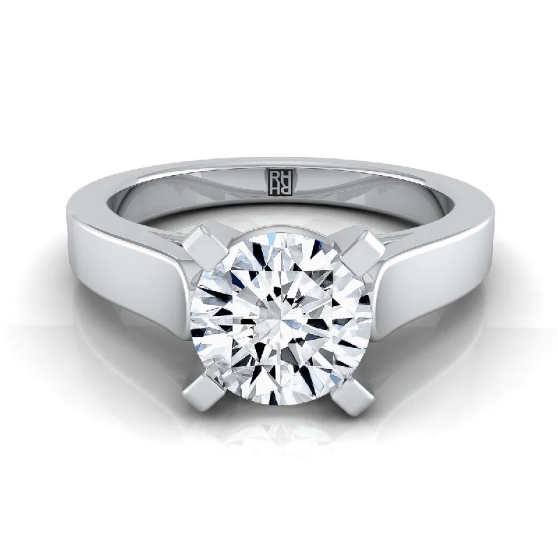 men’s rings with engraved initials-18K White Gold Round Brilliant  Cathedral Style Solitaire Engagement Ring