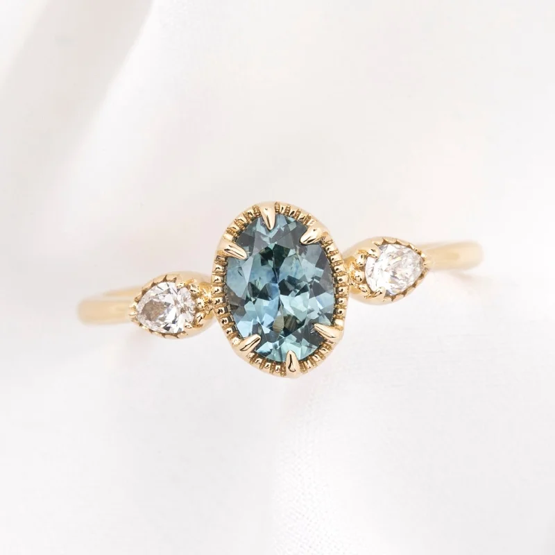 black diamond engagement rings for women-Diana Ring 1.07ct Blue Green Montana Sapphire, 14k Yellow Gold (One of a kind)