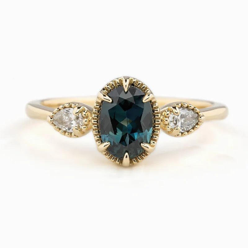 custom sapphire rings for engagement-Diana Ring 1.1ct Deep Teal Blue Queensland Sapphire, 14k Yellow Gold (One of a kind)