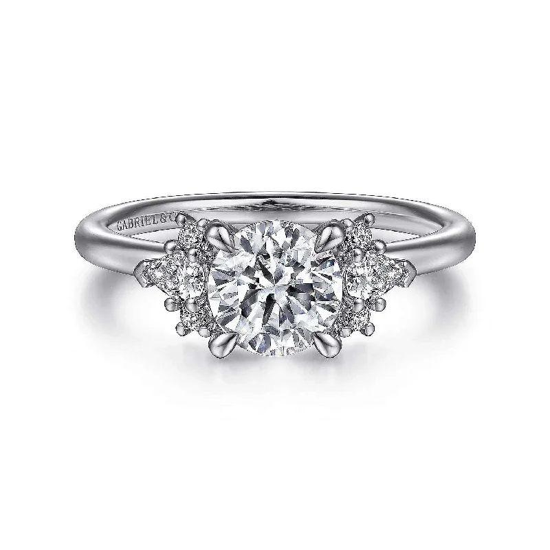 custom rings with diamonds and birthstones-Elayna - 14K White Gold Round Three Stone Cluster Diamond Engagement Ring