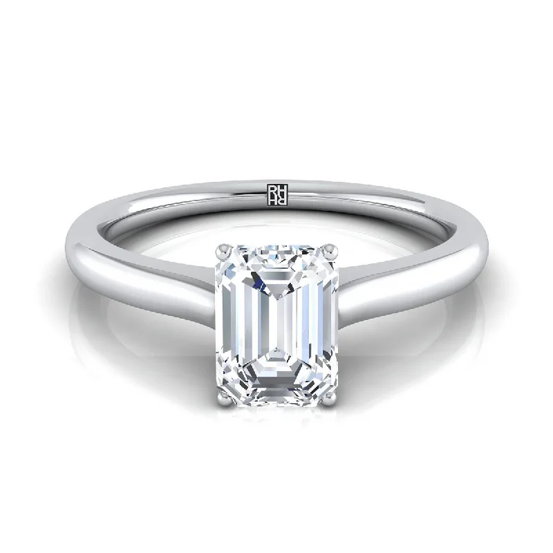 engagement rings with oval sapphire stones-Platinum Emerald Cut Cathedral Solitaire Surprise Secret Stone Engagement Ring