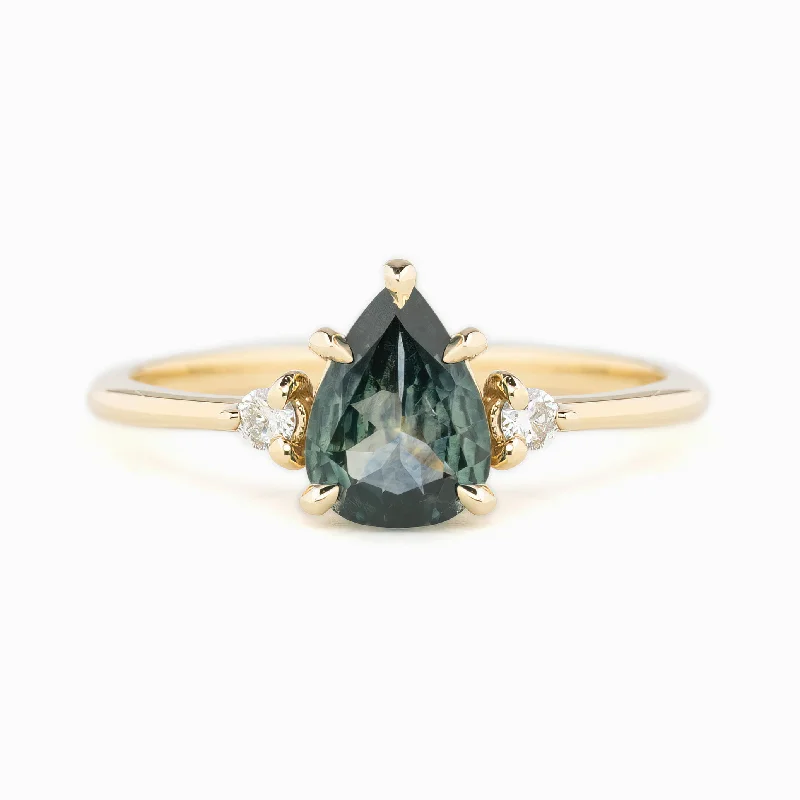 wedding rings with large emerald stones-Emilie Ring 0.97ct Green Montana Sapphire, 14K Yellow Gold (One of a kind)