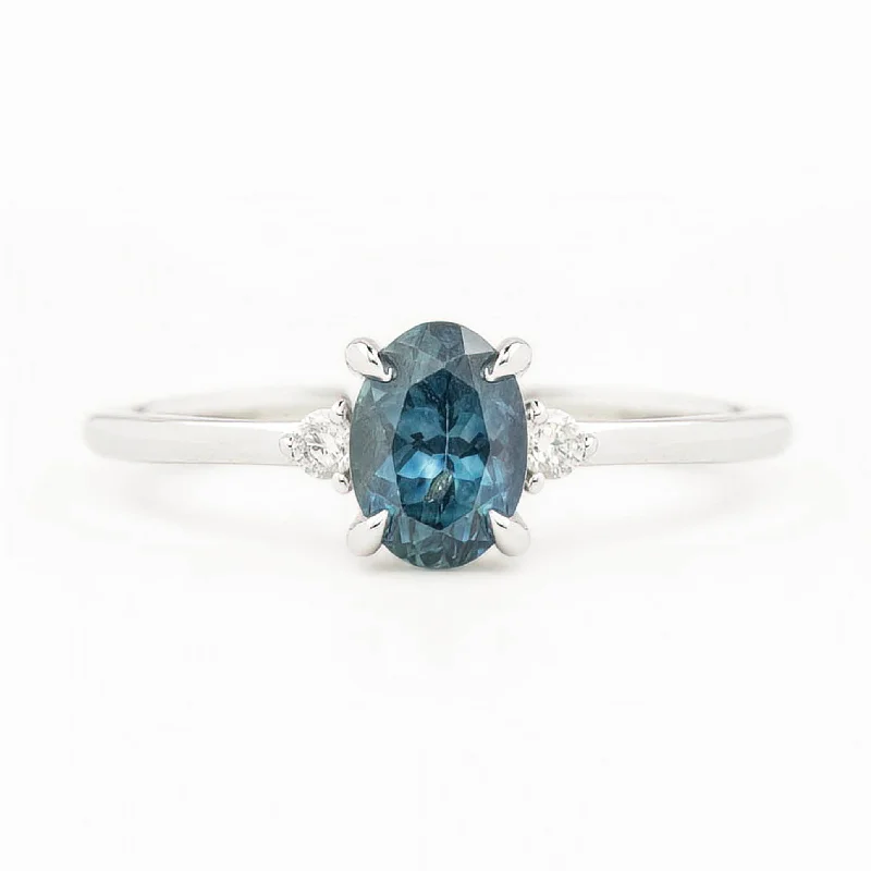 wedding rings with side diamond stones-Emilie Ring 1.17ct Blue Montana Sapphire, 14K White Gold (One of a kind)