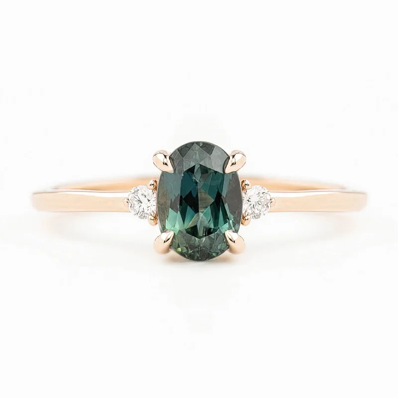 women’s engagement rings with diamond pave settings-Emilie Ring 1.23ct Blue Green Queensland Sapphire, 14K Rose Gold (One of a kind)