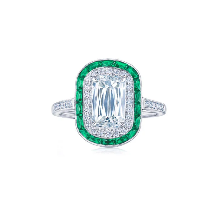 women’s diamond rings with classic round stones-ASHOKA® Engagement Ring with Emerald and Diamond Halos in Platinum