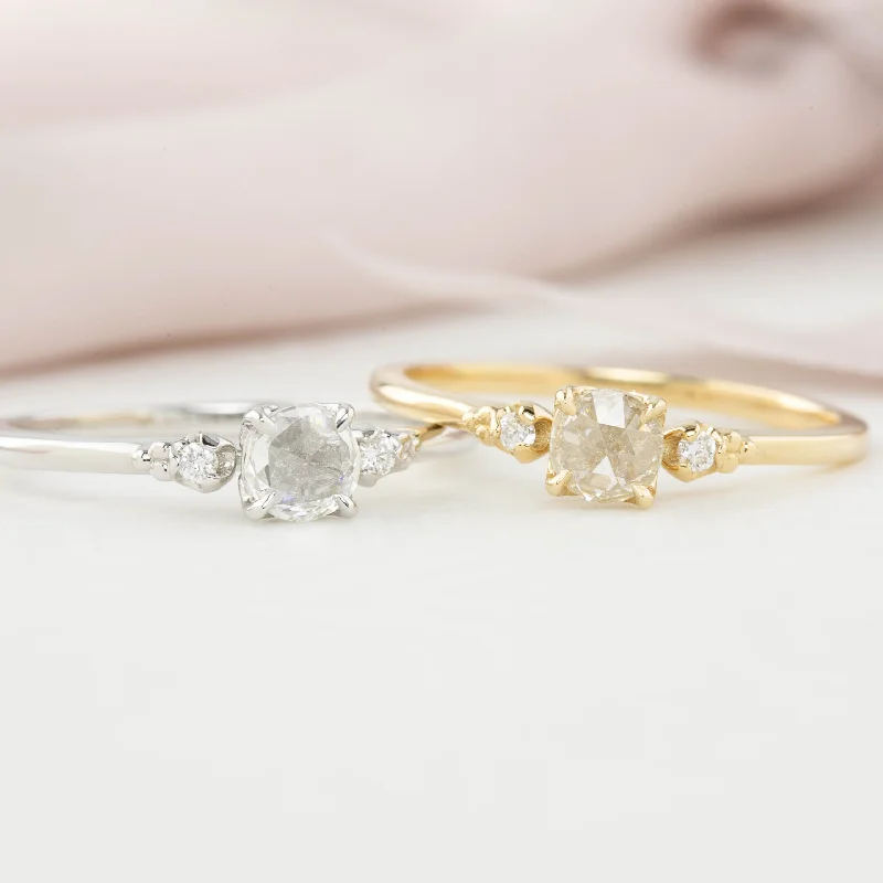 vintage engagement rings with diamond side stones-Estel Ring, 0.30ct Rose Cut Diamond, 14k Yellow Gold & 14k White Gold (One of a kind)