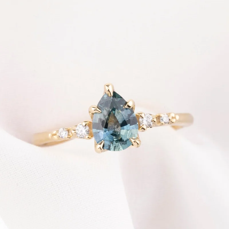 engagement rings for men with green diamonds-Estel Fleur Ring 0.96ct Blue Montana Sapphire, 14K Yellow Gold (One of a kind)