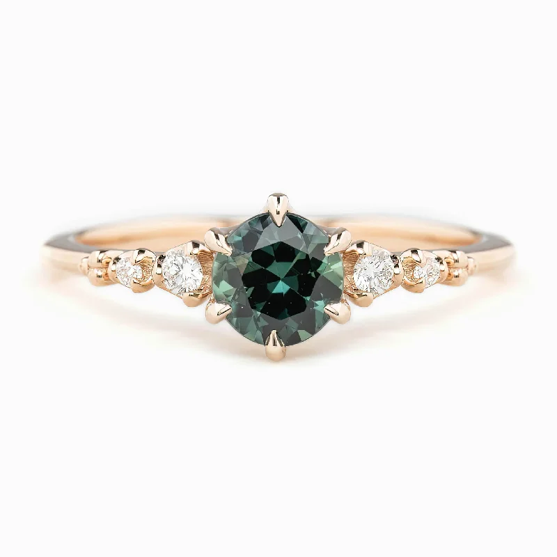 men’s wedding rings with diamonds and rubies-Estel Fleur Six Prongs Ring 1.04ct Teal Blue Green Queensland Sapphire, 14k Rose Gold (One of a kind)