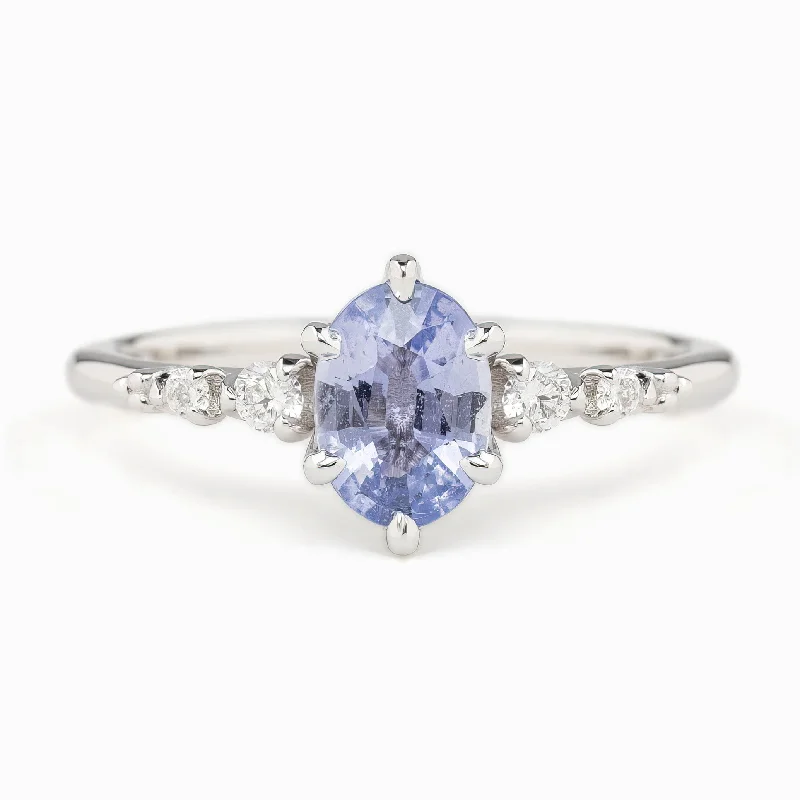 engagement rings with baguette diamonds for women-Estel Fleur Six Prongs Ring 1.1ct Light Blue Unheated Sapphire, 14K White Gold (One of a kind)