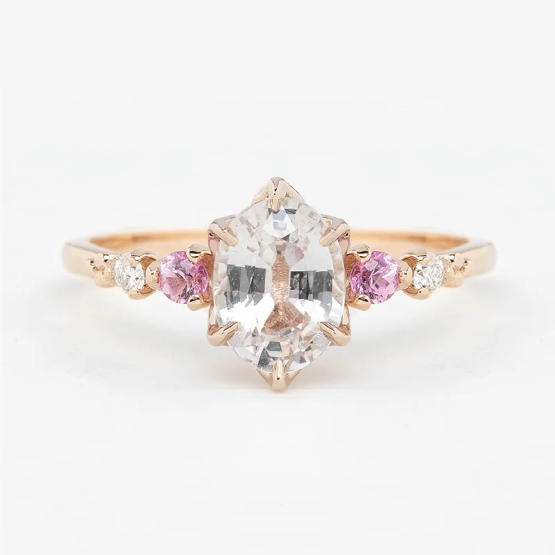 men’s engagement rings with princess-cut diamonds-Estel Fleur Six Prongs Ring 1.31ct Unheated Oval Madagascar Sapphire Ring, 14K Rose Gold, One of a kind