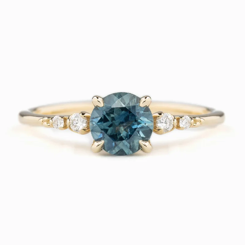 custom wedding rings with personalized engravings-Estel Fleur Four Prongs Ring, 1.15ct Parti Blue Green Montana Sapphire, 14K Yellow Gold (One of a kind)