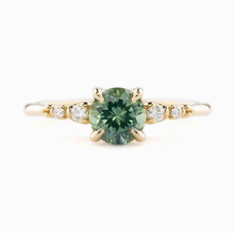 men’s engagement rings with oval diamonds-Estel Fleur Four Prongs Ring, 1.06ct Green Montana Sapphire, 14k Yellow Gold (One of a kind)