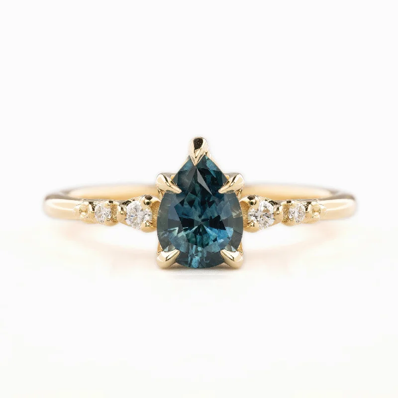 rings for women with garnet gemstones-Estel Fleur Ring, 1.1ct Teal Blue Montana Sapphire, 14k Yellow Gold (One of a kind)