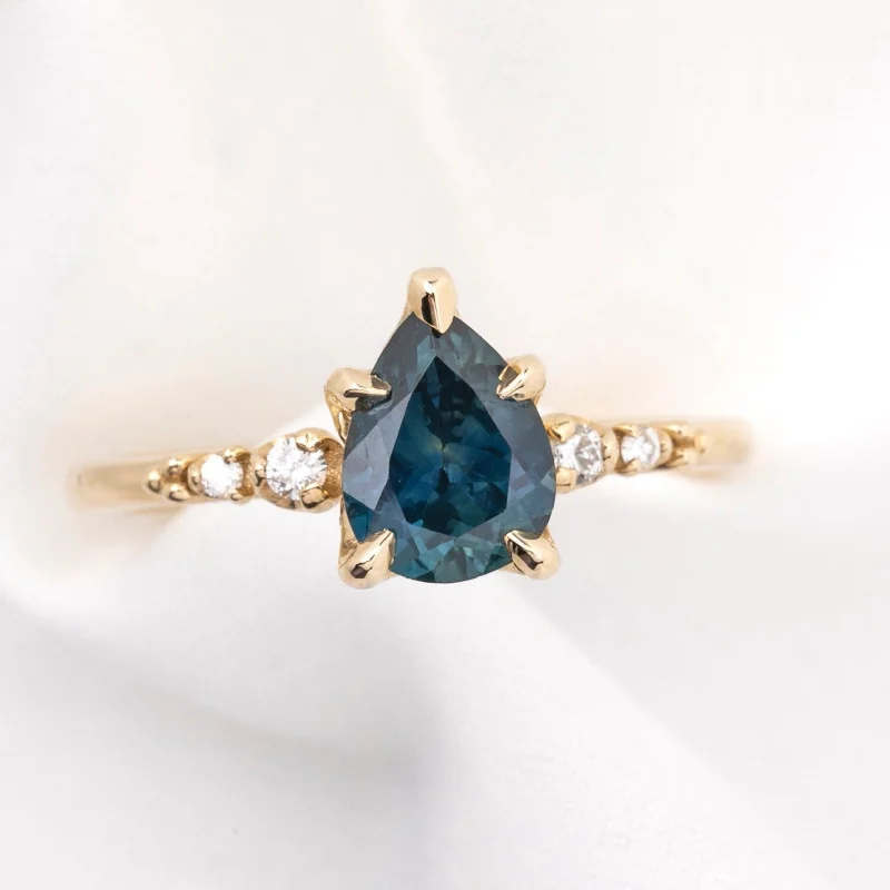 custom wedding rings with diamond accents-Estel Fleur Ring Teal Blue Montana Sapphire, 14K Yellow Gold (One of a kind)