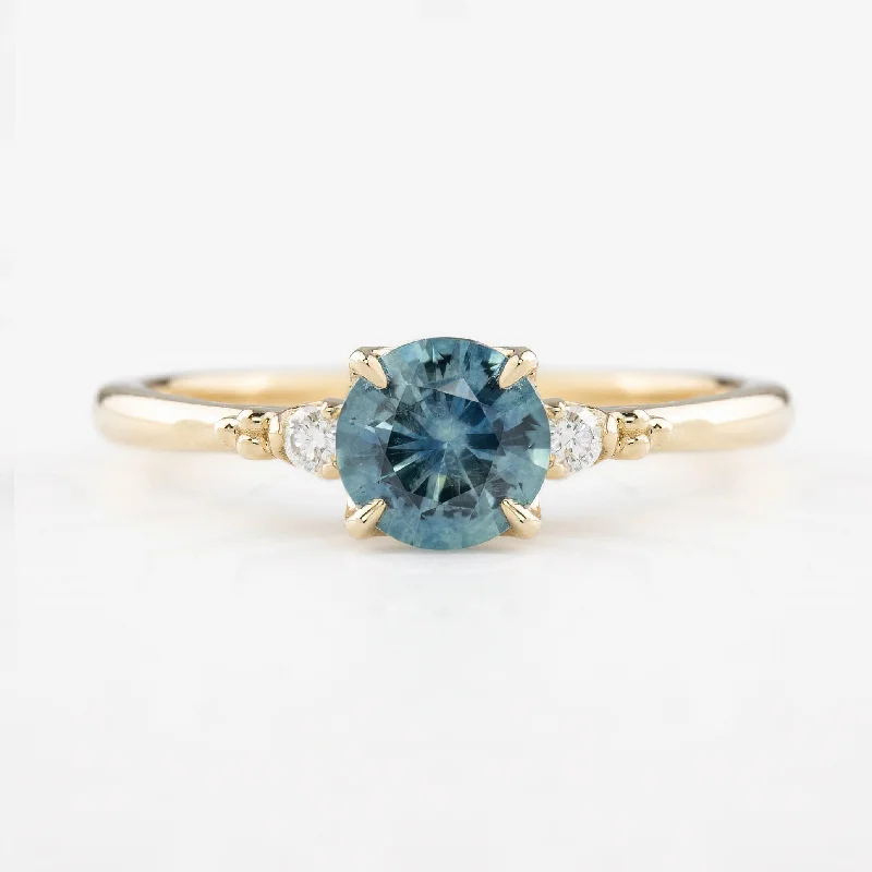 women’s engagement rings with intricate details-Estel Ring 0.79ct Blue Montana Round Sapphire, 14K Yellow Gold (One of a kind)