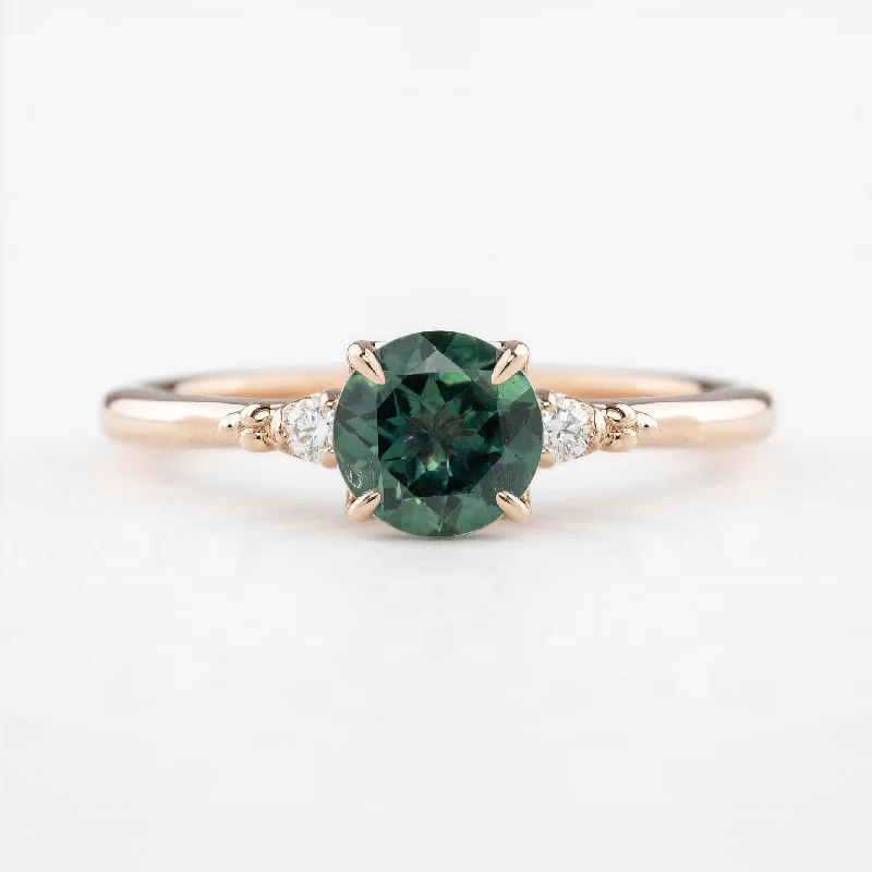 women’s engagement rings with gemstone halos-Estel Ring 1.03ct Peacock Green Round Montana Sapphire, 14K Rose Gold (One of a kind)