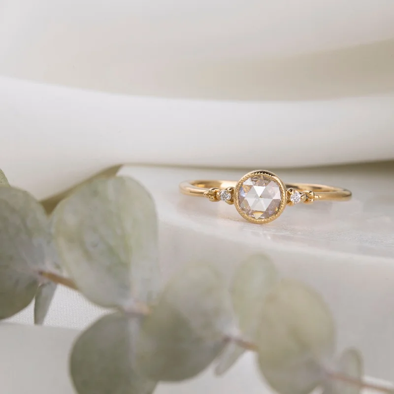 platinum rings for men with diamond accents-Estel Bezel Ring, Rose Cut Diamond, 14k Yellow Gold (One of a kind)