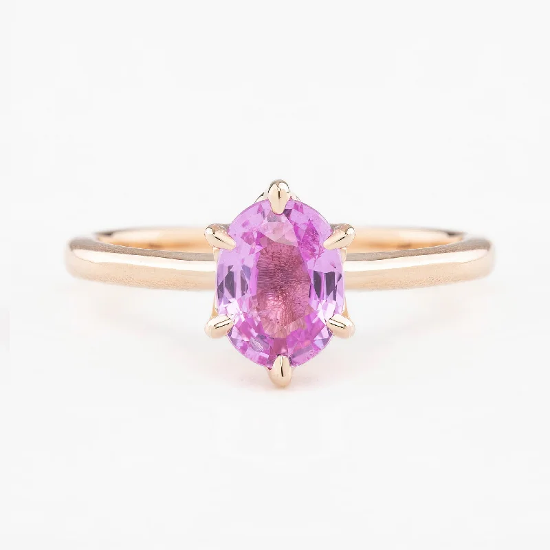 vintage-style rings for women with emeralds-Floryn Ring 1.23ct Oval Pink Sapphire, 14K Rose Gold (One of a kind)