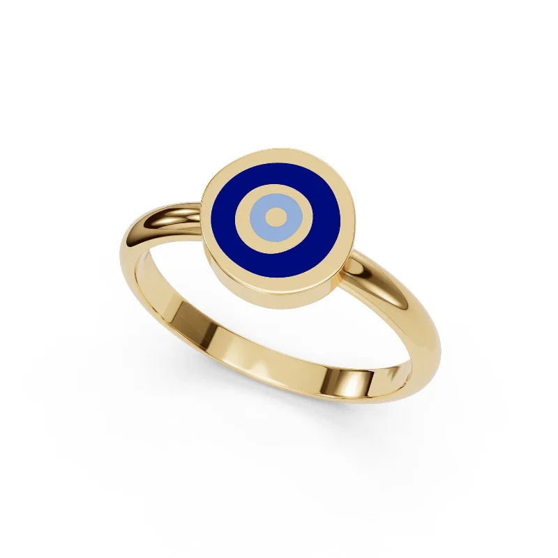 custom wedding rings with turquoise accents-Gold Enamel Evil Eye Ring