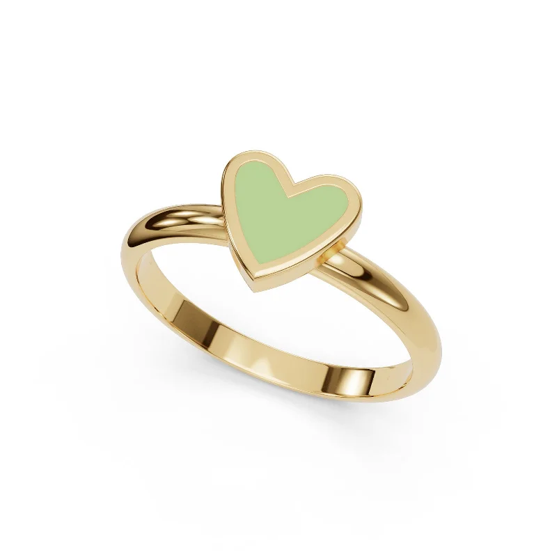 black diamond engagement rings for women-Gold Enamel Green Heart Ring