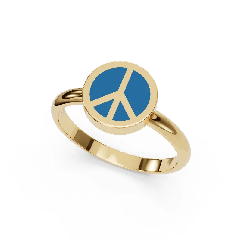 unique wedding rings with ruby stones-Gold Enamel Peace Sign Ring