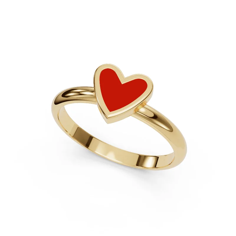 personalized wedding rings with names engraved-Gold Enamel Red Heart Ring