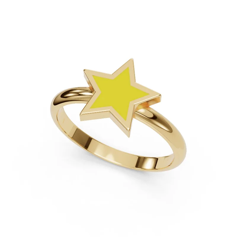 wedding rings with pear-shaped diamonds-Gold Enamel Star Ring