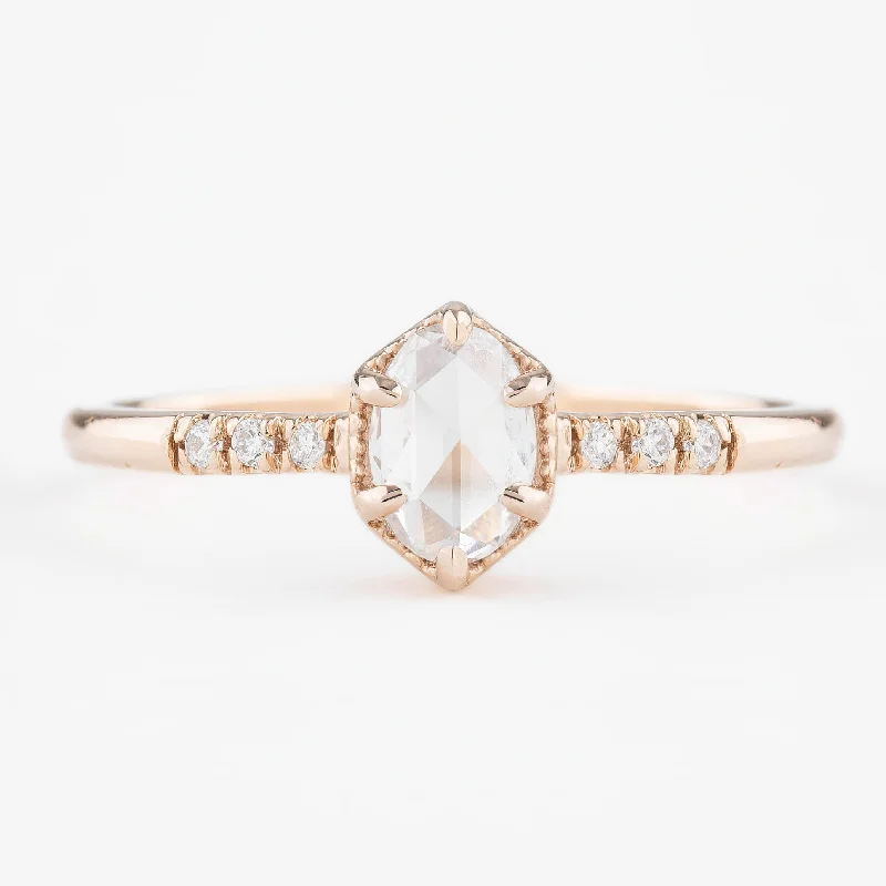 rings for women with blue sapphires and diamonds-Grace Ring 0.37ct Oval Rose Cut Diamond, 14K Rose Gold (One of a kind)