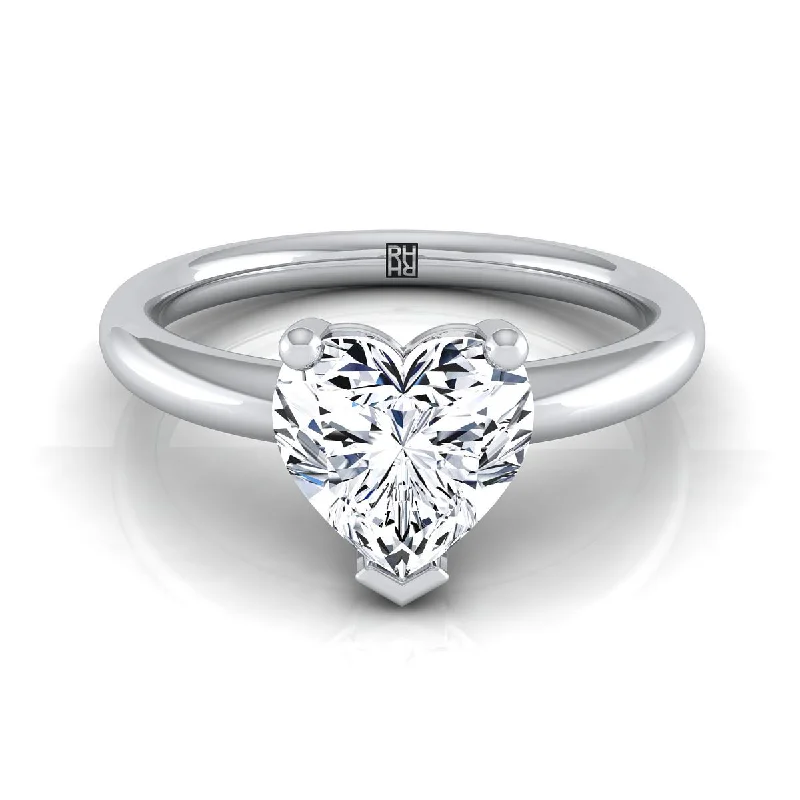 women’s engagement rings with intricate details-18K White Gold Heart Shape Center Rounded Comfort Fit Solitaire Engagement Ring