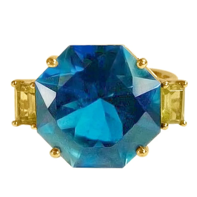 women’s rings with lab-created diamonds-Iris Ring Yellow Gold London Blue Topaz and Peridot