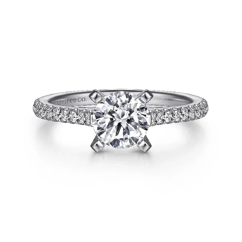 men’s engagement rings with halo designs-Joanna - 14K White Gold Round Diamond Engagement Ring