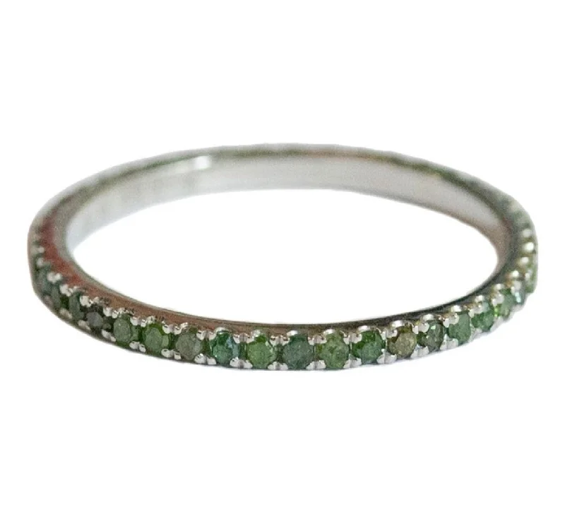 wedding bands for women with swirl designs-Josephine Band White Gold Green Diamonds 1mm