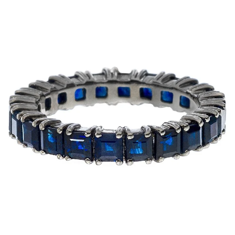 men’s wedding rings with alternating gemstones-Josie Band Silver Sapphire