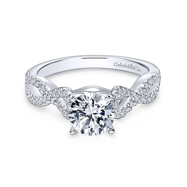 platinum wedding rings with multi-stone settings-Kayla - 14K White Gold Round Twisted Diamond Engagement Ring