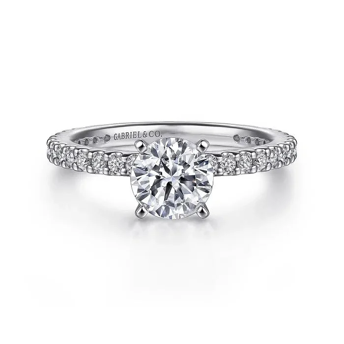 wedding bands with diamond pave for women-Logan - 14K White Gold Round Diamond Engagement Ring