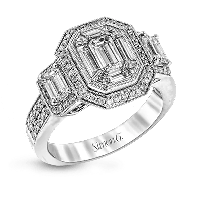 men’s wedding bands with polished silver finishes-Emerald-cut Halo Engagement Ring in 18k Gold with Diamonds