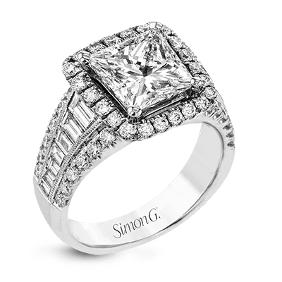 engagement rings with princess-cut diamonds for men-Princess-Cut Halo Engagement Ring In 18k Gold With Diamonds