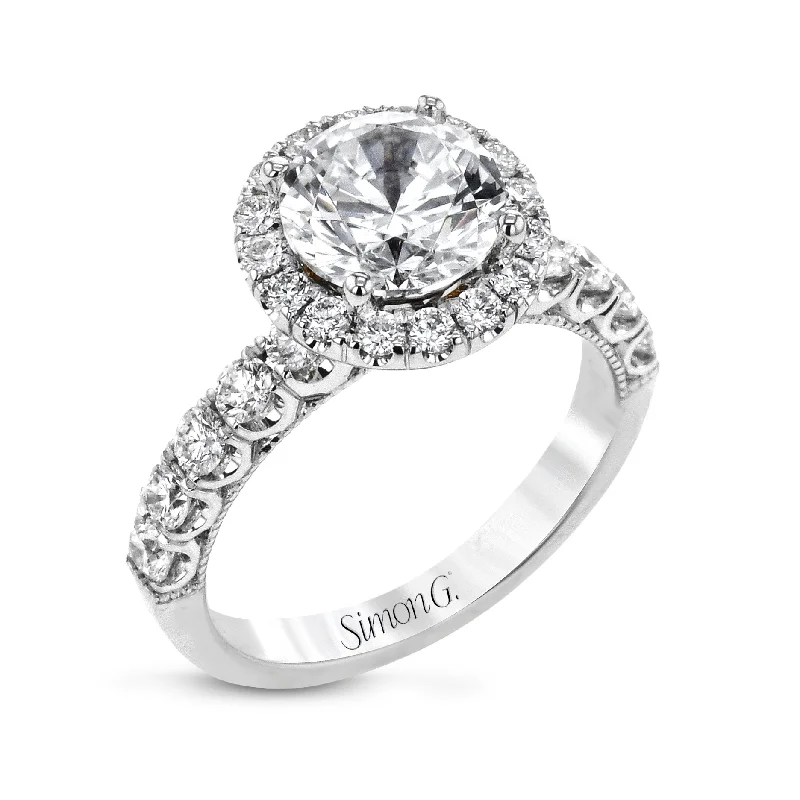 large diamond engagement rings for women-Round-Cut Halo Engagement Ring In 18k Gold With Diamonds