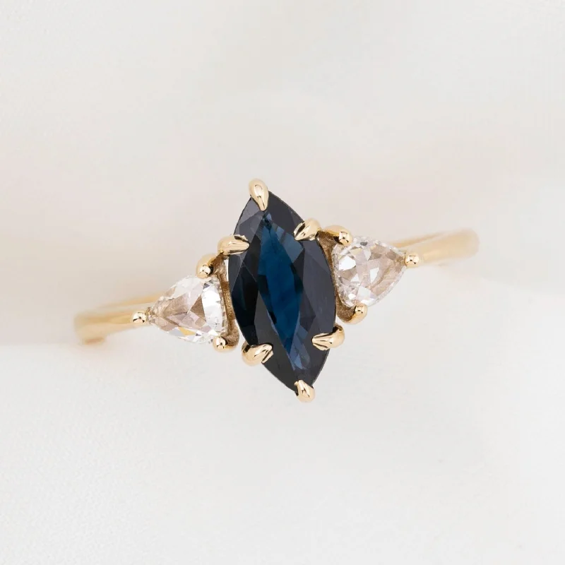 custom engagement rings with round sapphires-Madison Ring 1.11ct Dark Teal Blue Madagascar Sapphire, 14k Yellow Gold (One of a kind)