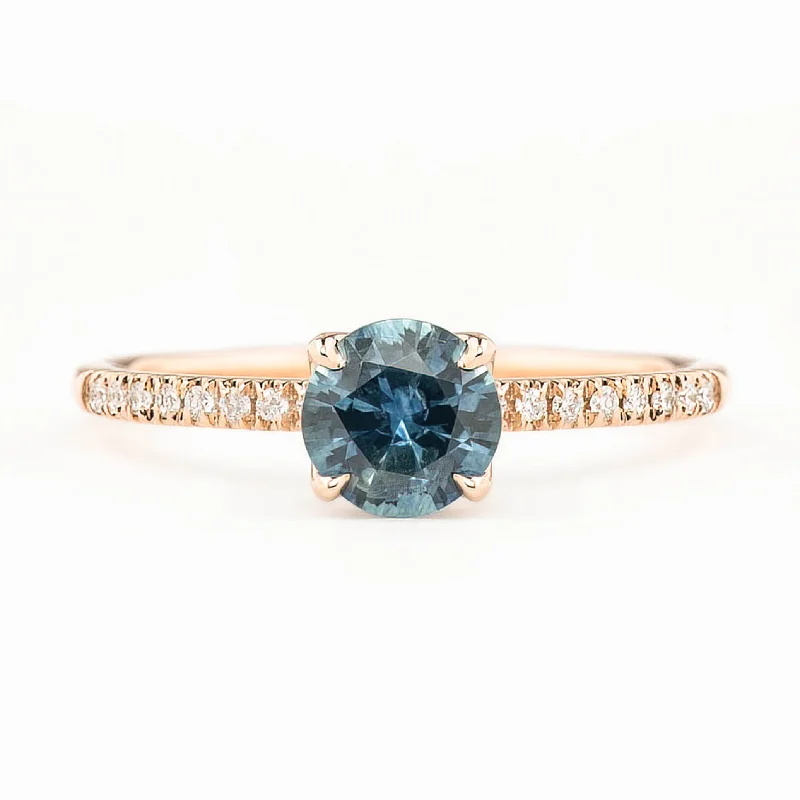 men’s wedding rings with emerald accents-Maria Ring 0.88ct Blue Montana Sapphire, 14K Rose Gold (One of a kind)