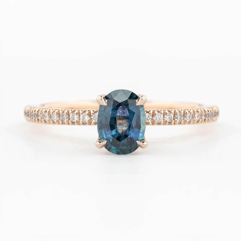 unique wedding rings with ruby stones-Maria Ring 0.9ct Blue Green Montana Sapphire, 14K Rose Gold (One of a kind)