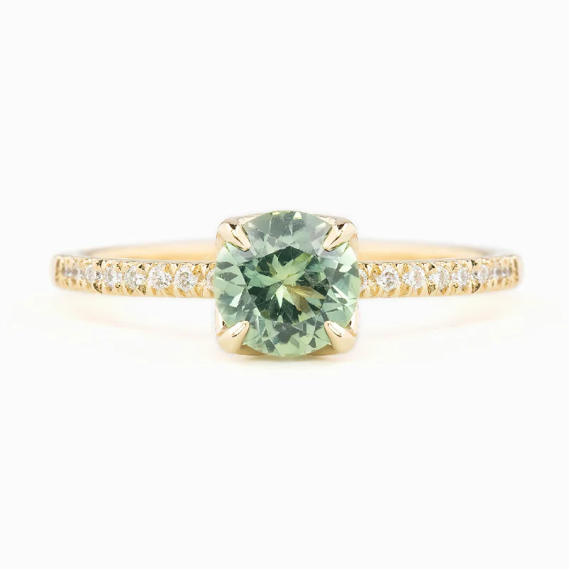 women’s rings with large gemstones-Maria Ring 1.08ct Light Blue Green Montana Sapphire, 14K Yellow Gold (One of a kind)