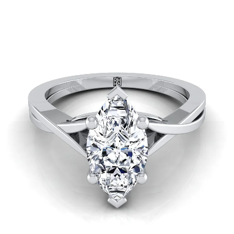 engagement rings with baguette diamonds for women-18K White Gold Marquise  Delicate Twist Solitaire Engagement Ring