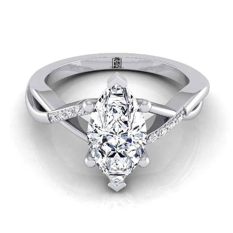 diamond wedding rings with channel-set stones-Platinum Marquise  Diamond Criss Cross Twist Engagement Ring