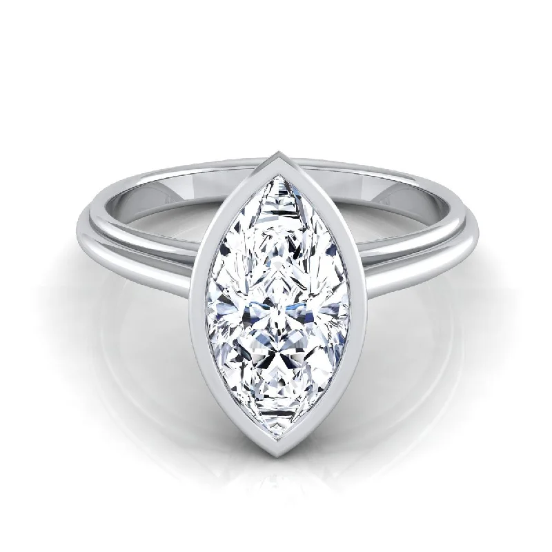 engagement rings for men with green diamonds-18K White Gold Marquise   Bezel Halo Cathedral Solitaire Engagement Ring