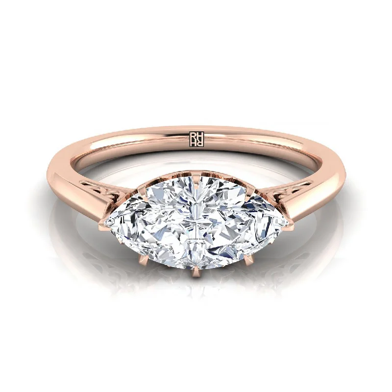 wedding rings with side diamond stones-14K Rose Gold Marquise  Antique Scroll Detail Solitaire Engagement Ring